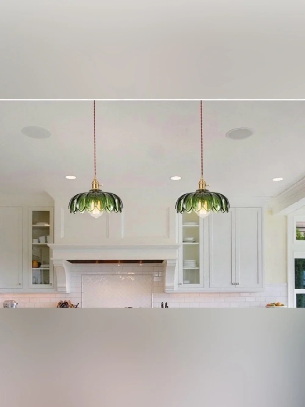 💚 ✨ New Set of 2 Vintage Green Glass Pendant Lights - Cord Switch Plug-in Lamps